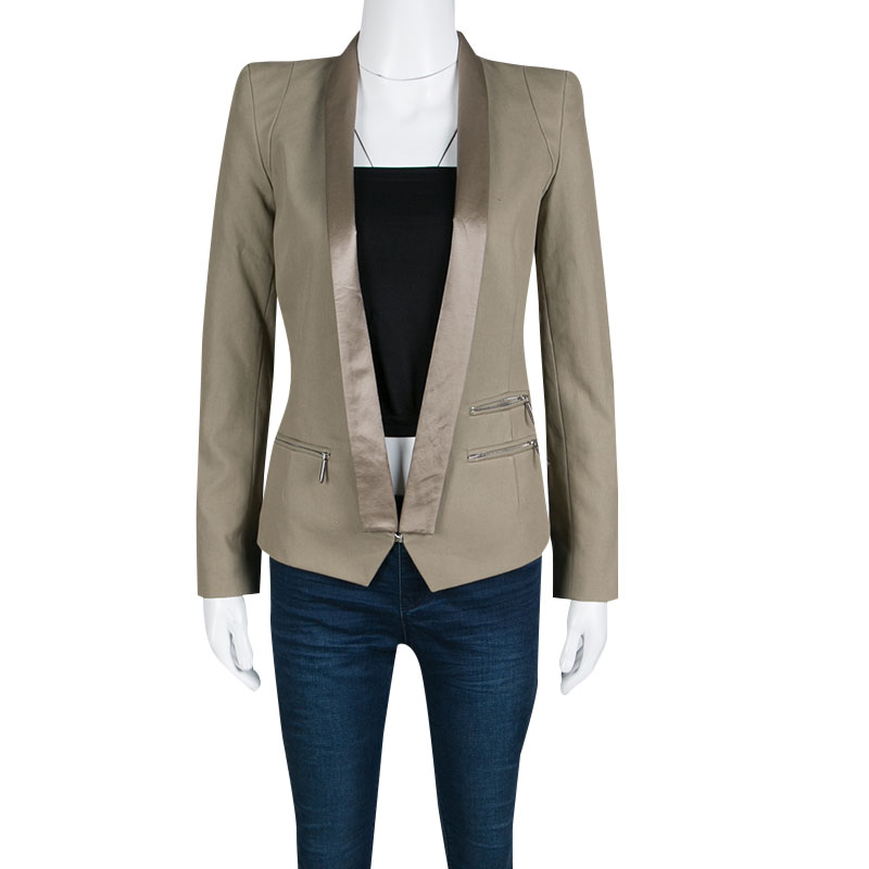 

Barbara Bui Khaki Cotton Satin Trim Tailored Blazer, Brown