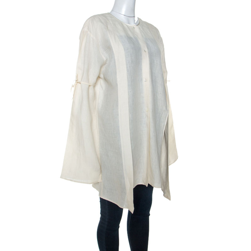 

Barbara Bui Cream Linen Slit Detail Button Front Tunic