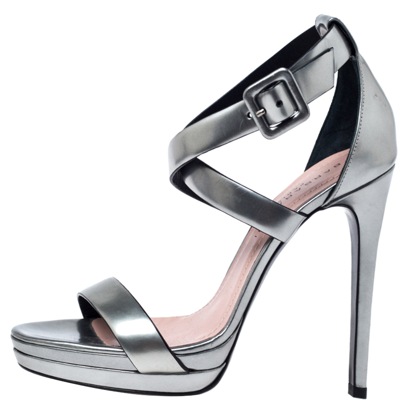 

Barbara Bui Silver Metallic Open Toe Platform Criss Cross Strap Sandals Size