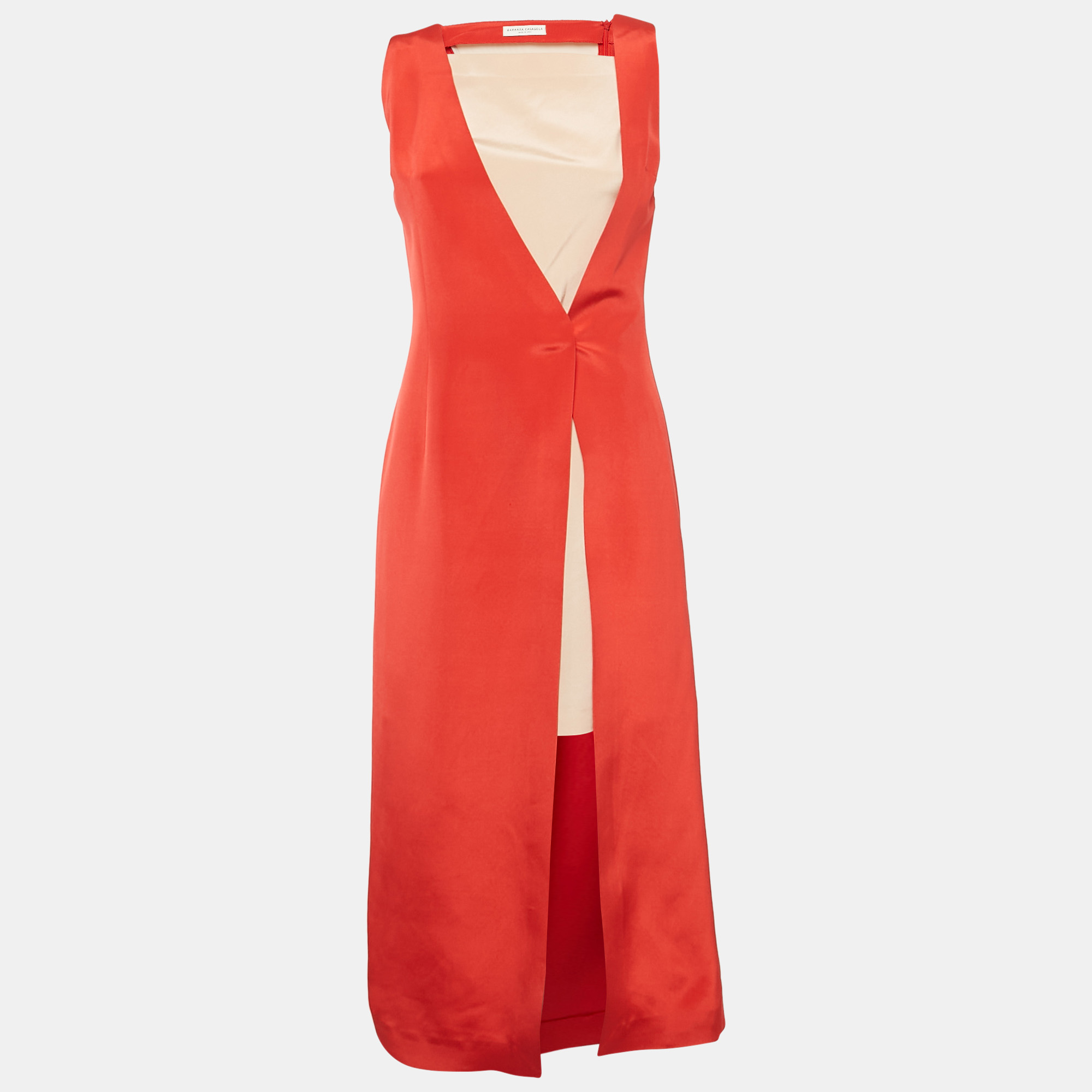 

Barbara Casasola Red Silk Sleeveless Midi Dress S