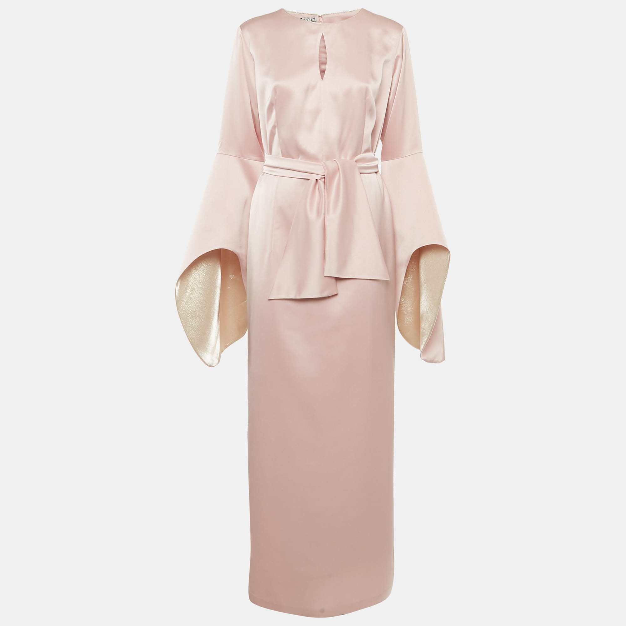 Baruni Pink Satin Sleeve Detail Belted Alchemilla Maxi Dress XL