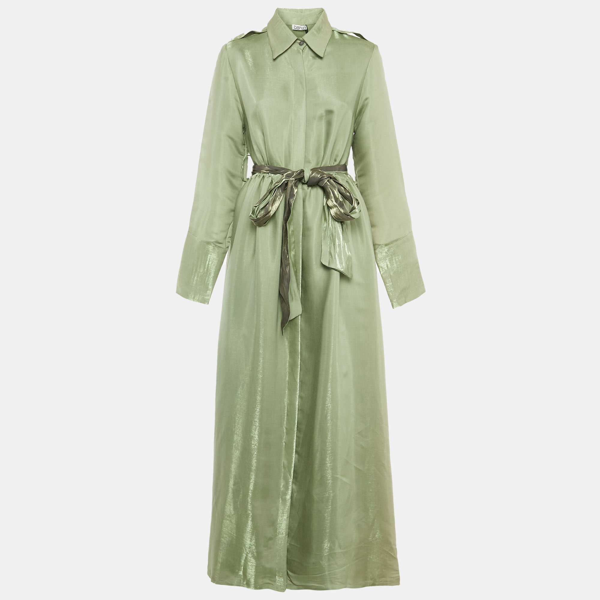 Baruni Green Crepe Shimmer Shirt Maxi Dress M