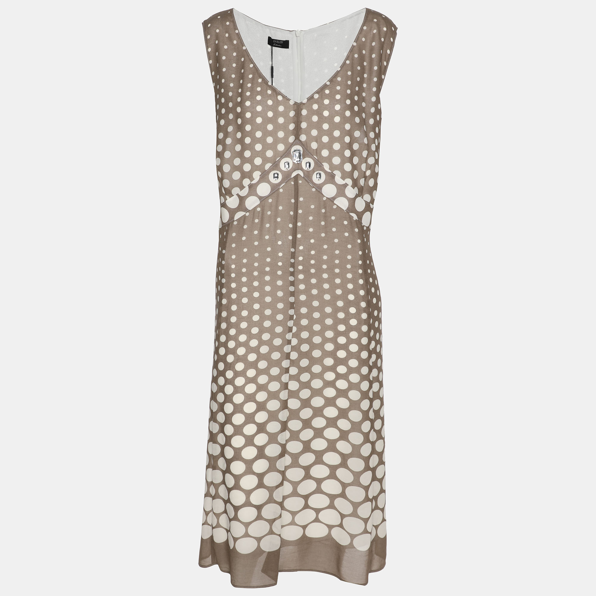 

Basler Grey Polka Dot Chiffon Sleeveless Dress XXL