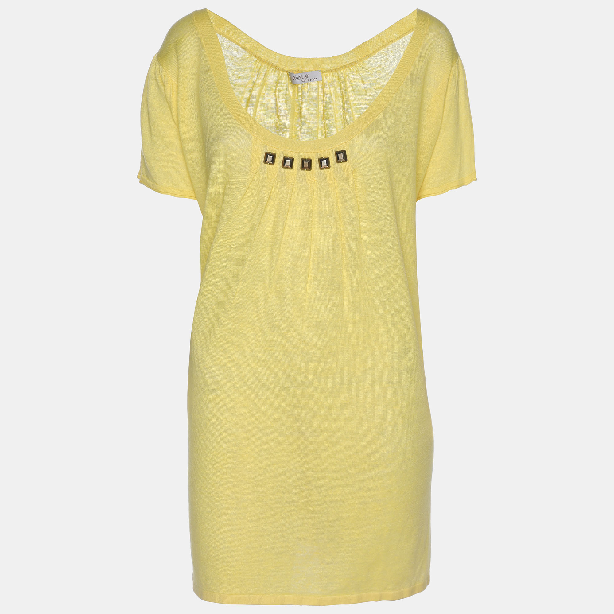 Pre-owned Basler Yellow Linen Knit Blend Glam Rock Strick Tops Xxl
