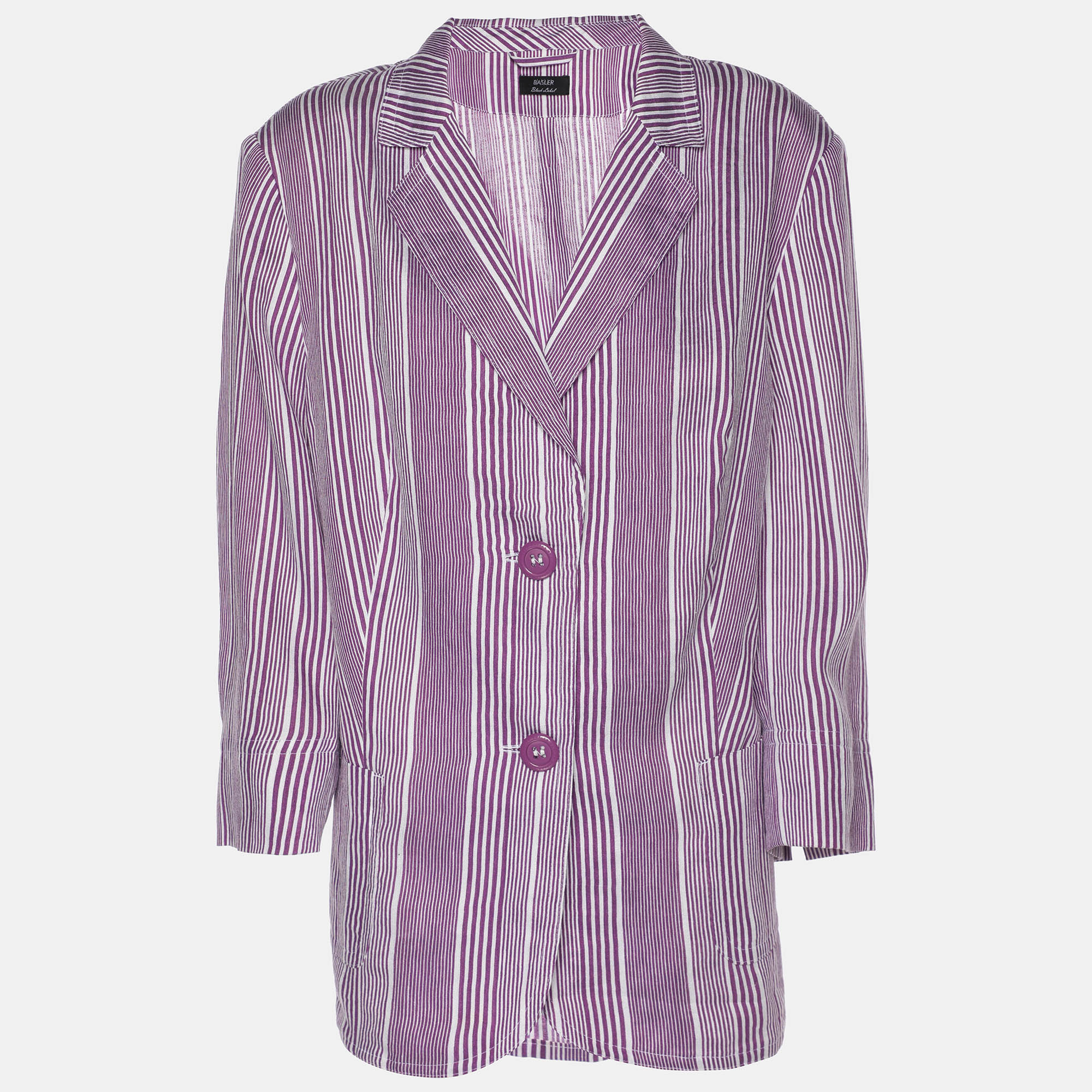 Pre-owned Basler Purple Stripe Linen Blend Single Breasted Blazer L