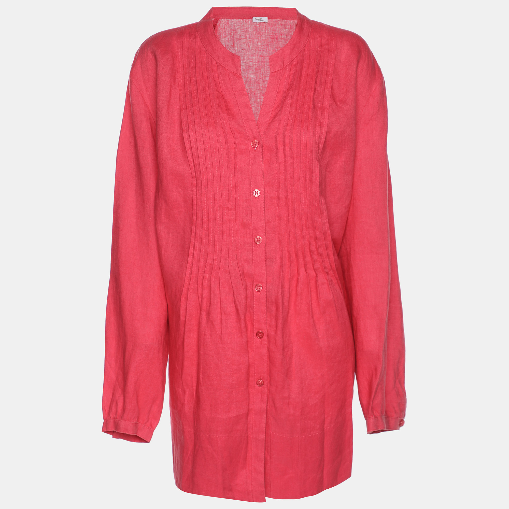 

Basler Red Linen Pintuk Plain Long Sleeve Shirt L