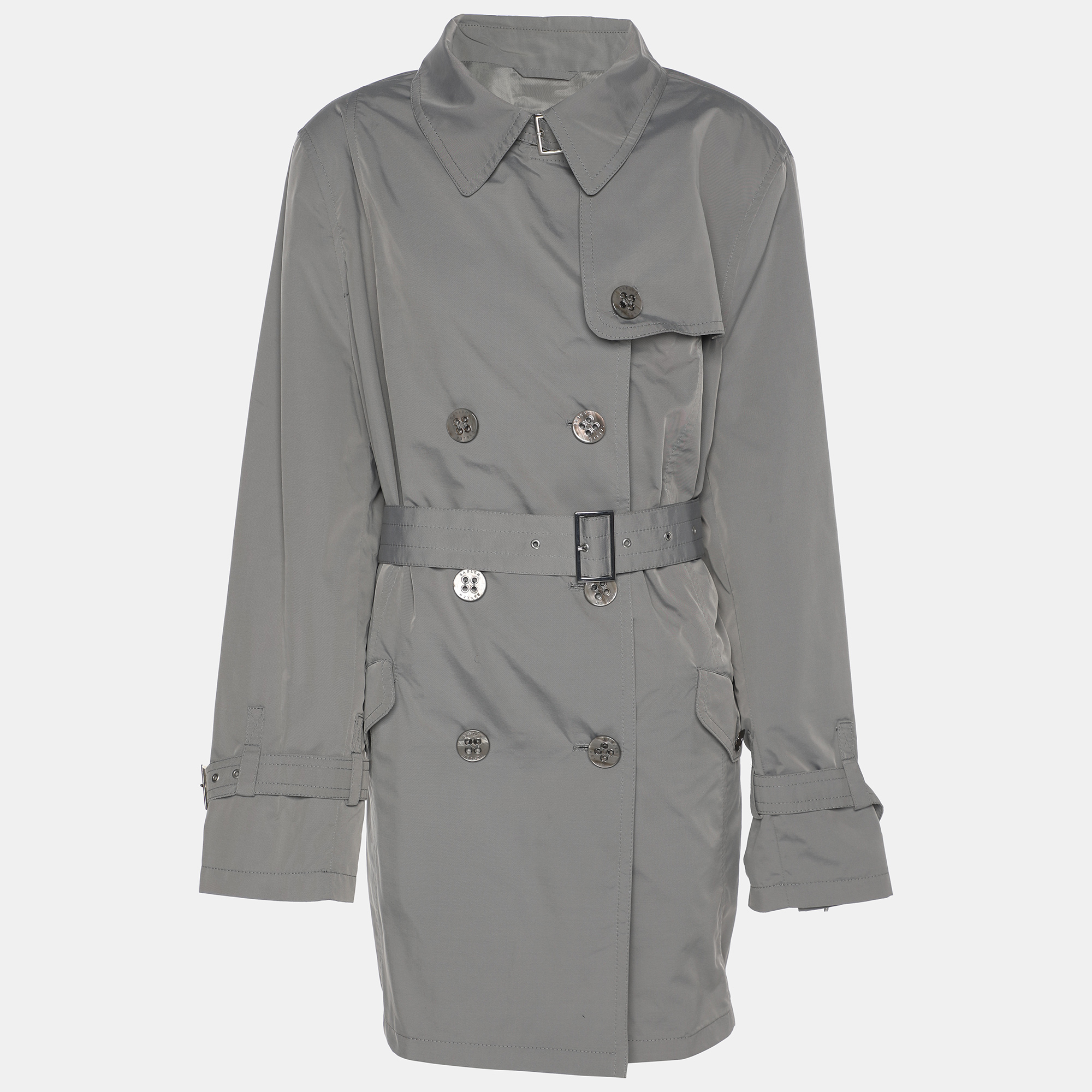 

Basler Grey Nylon Belted Double Breasted Trench Coat XL