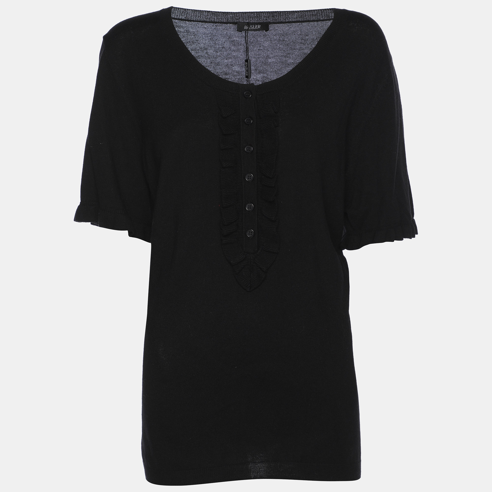 

Basler Black Stretch Knit Ruffle Detail Tops XL