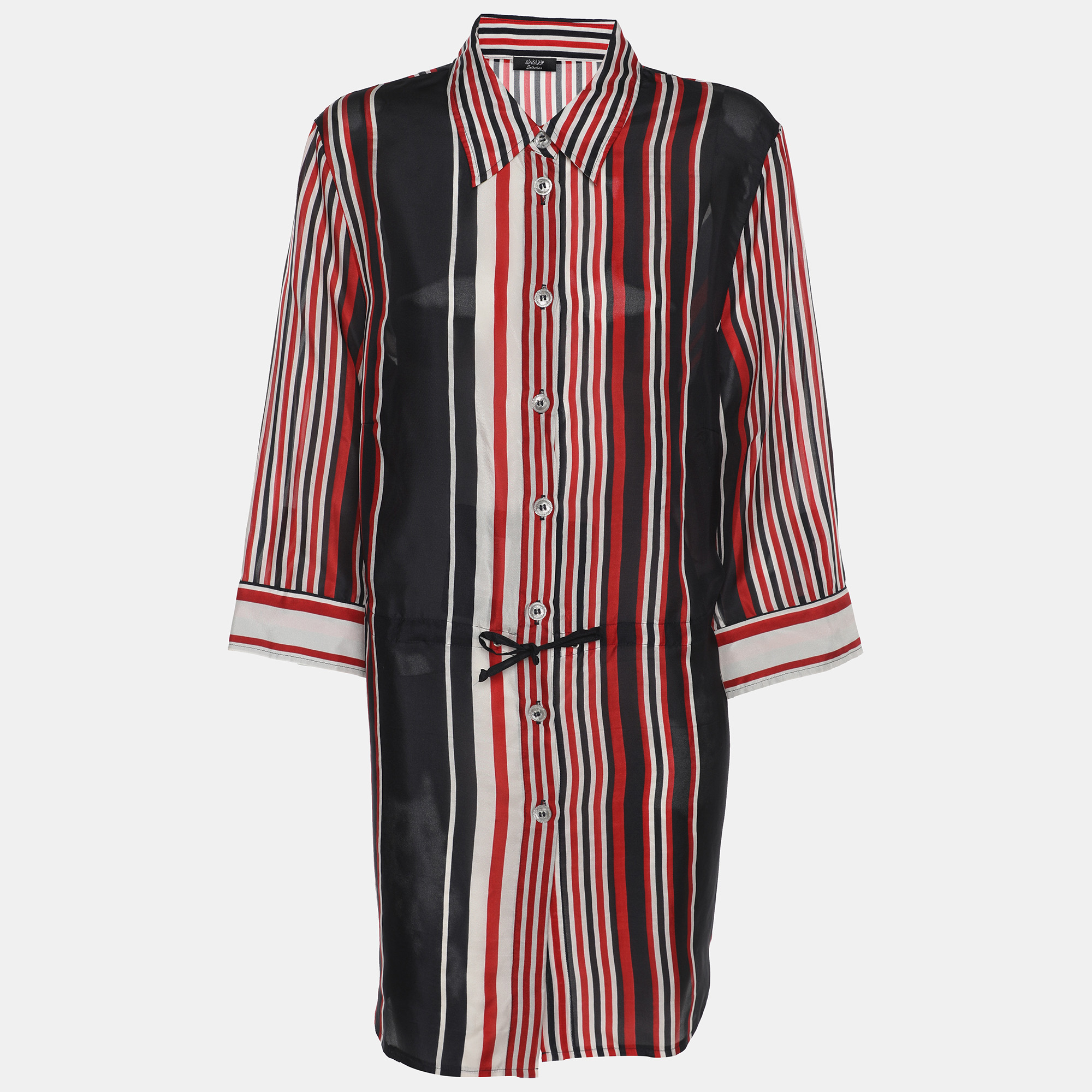 Pre-owned Basler Tricolor Stripe Chiffon 3/4 Sleeve Shirt Xl In Multi