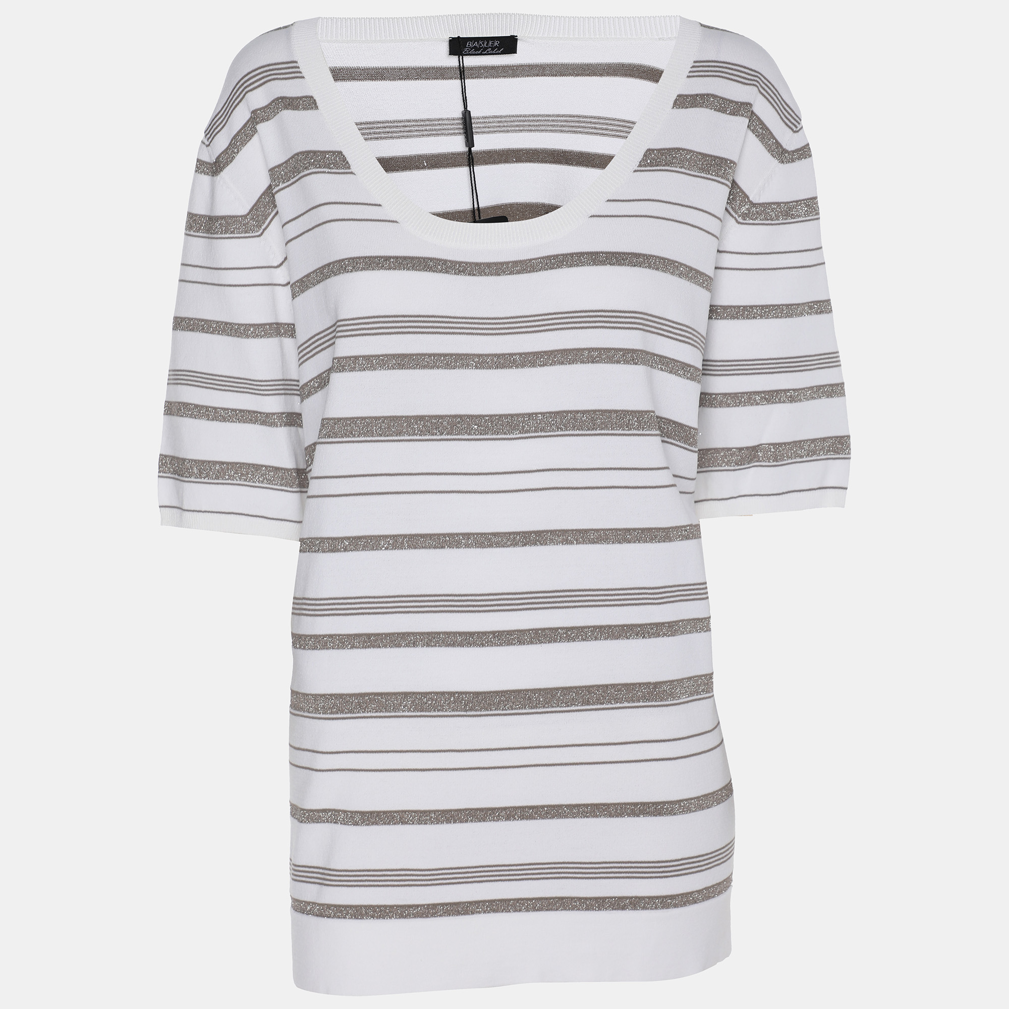Pre-owned Basler White/grey Lurex Knit T-shirt Xl