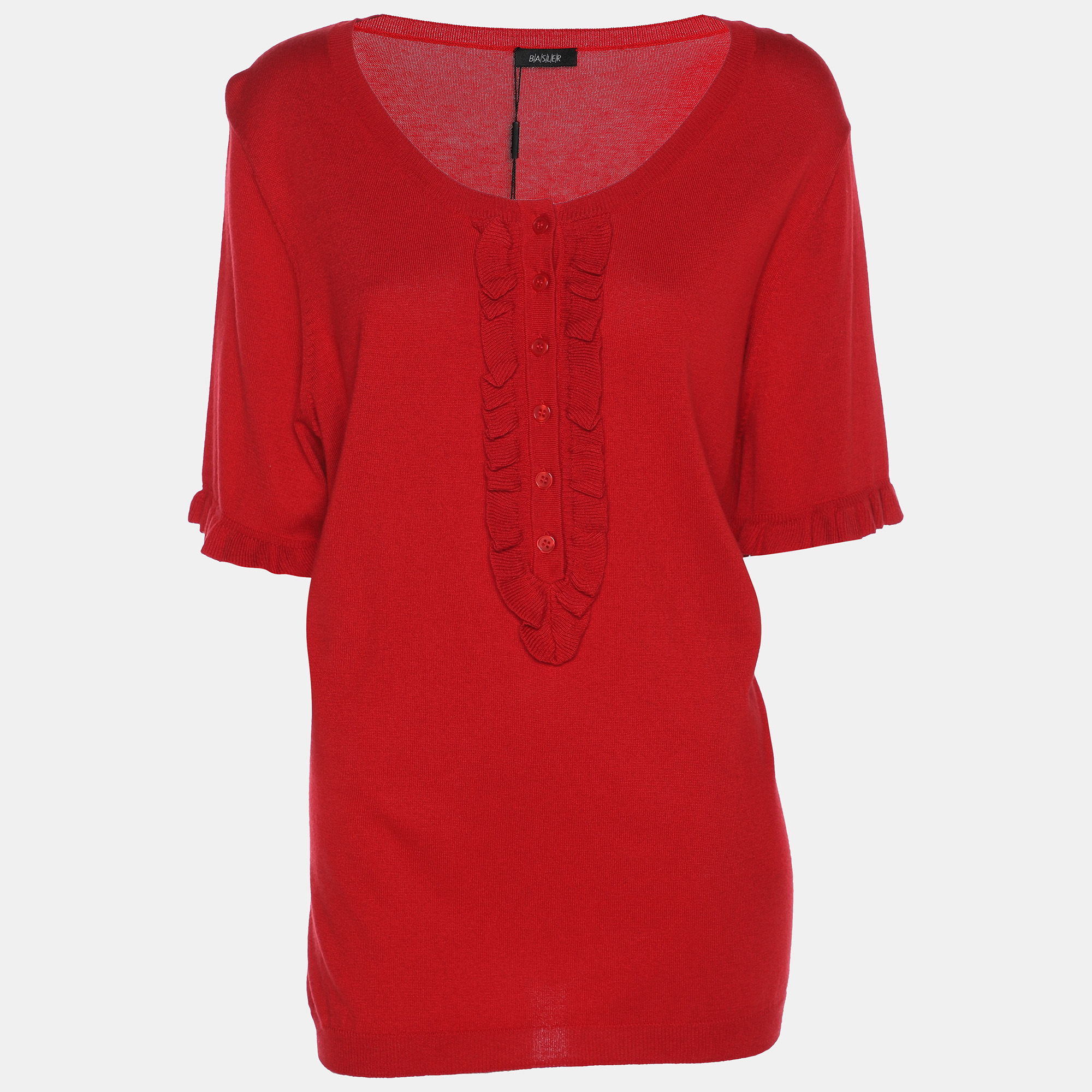 Pre-owned Basler Red Stretch Knit Ruffle Details Tops Xl