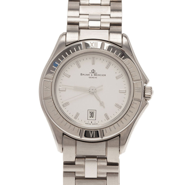 Pre Owned Baume & Mercier White Stainless Steel Classic Women's Wristwatch 30MM