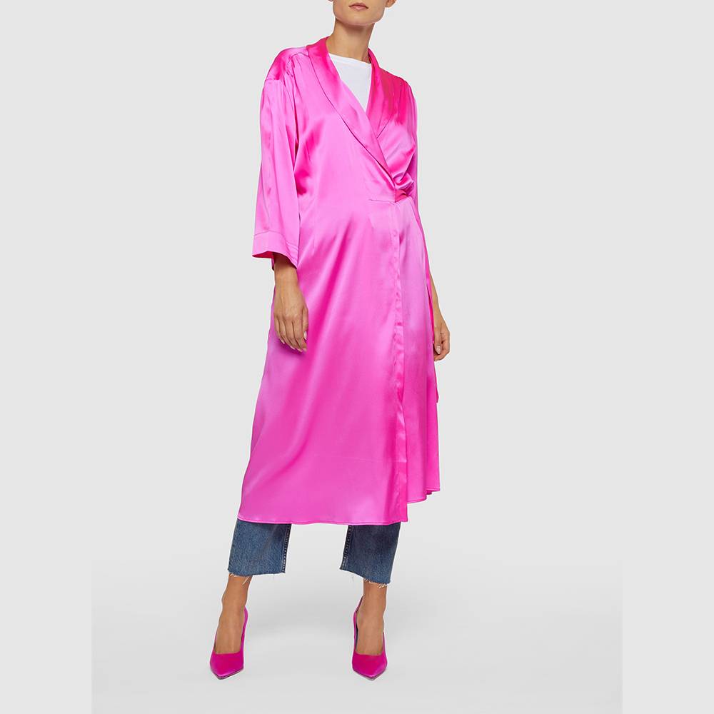 

BERNADETTE Pink Silk-Blend Long Sleeve Wrap Dress Size FR 34