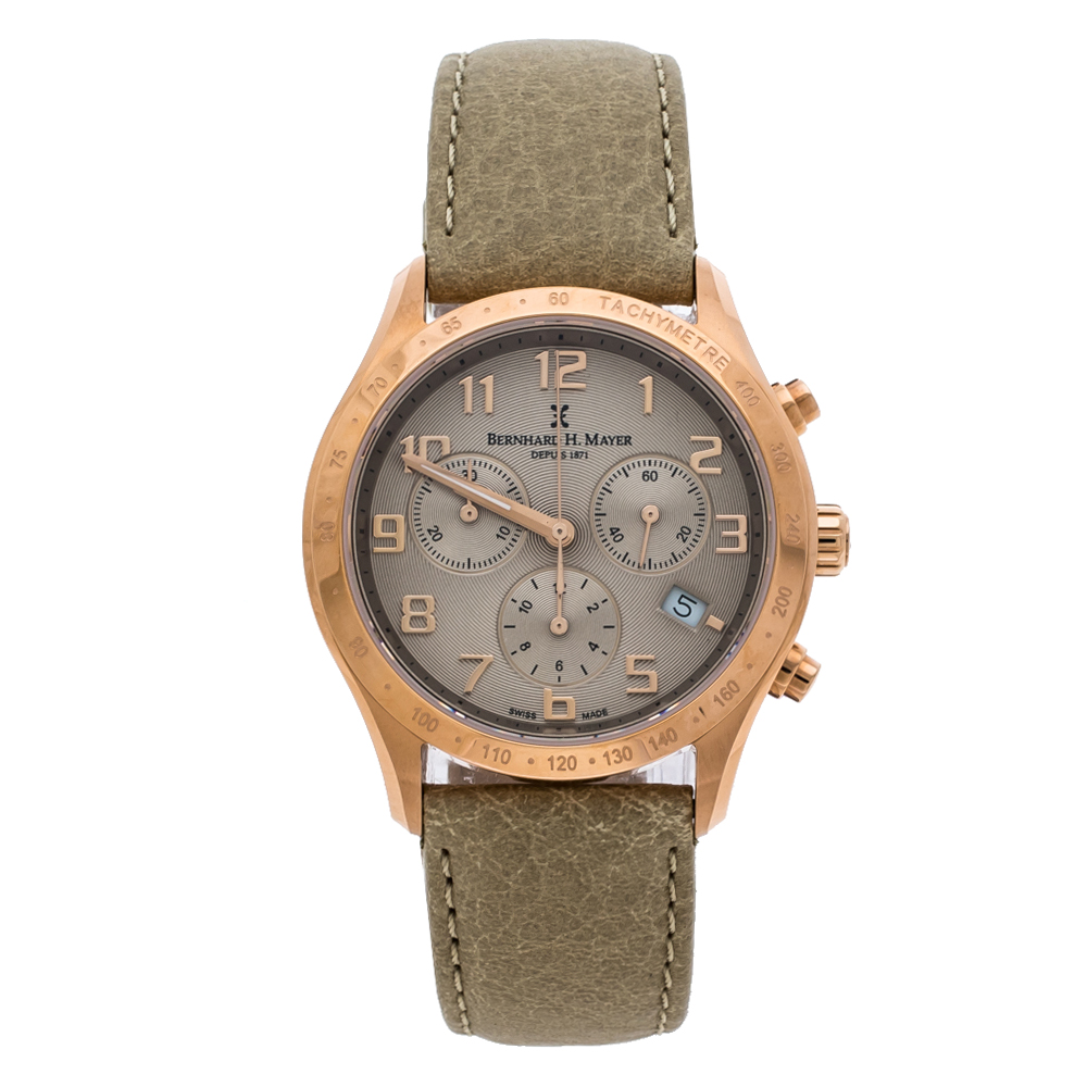 Pre Owned Bernhard H Mayer Khaki Rose Gold PVD Plated Stainless Steel Irish Chronograph Women's Wristwatch 38 mm