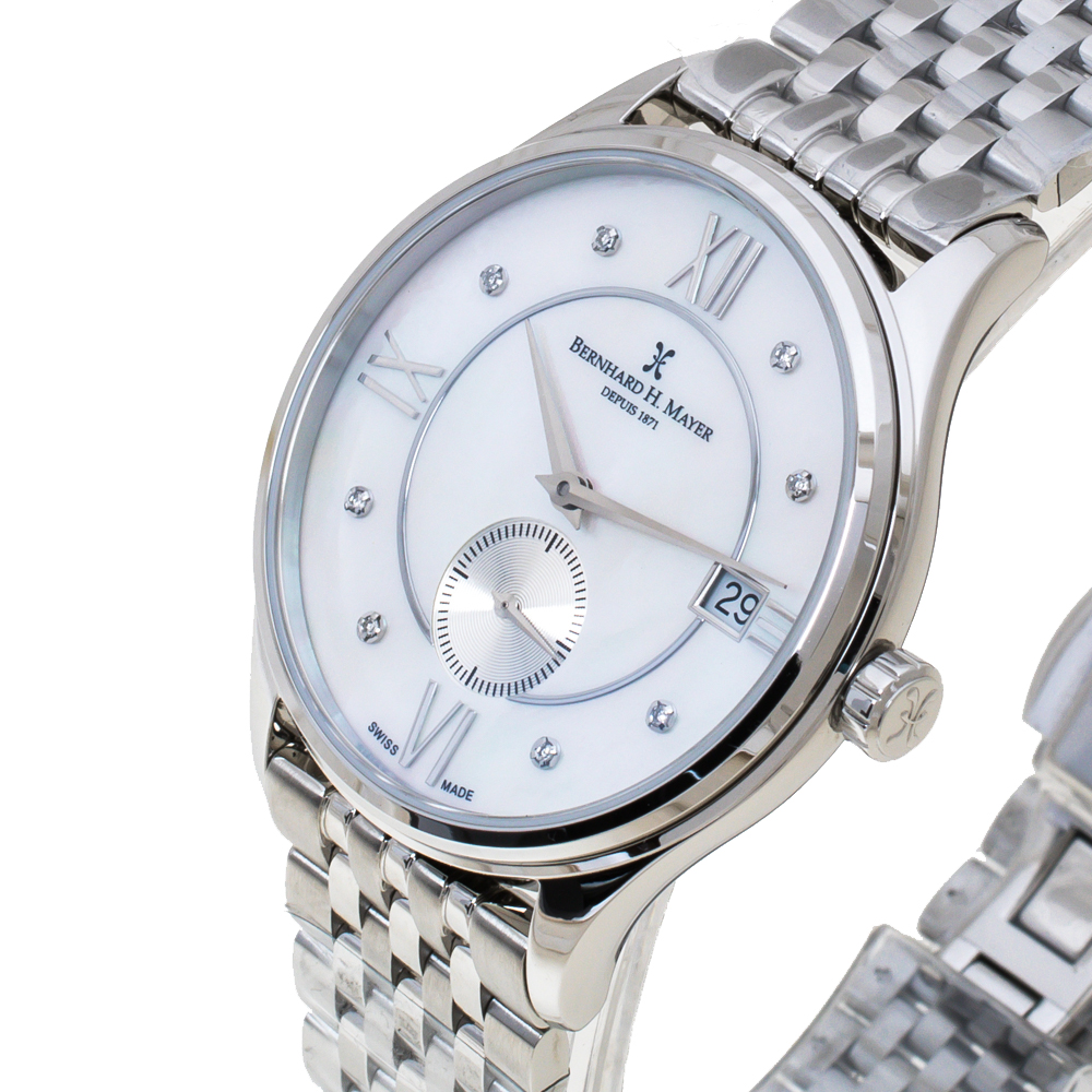 

Bernhard H. Mayer Mother Of Pearl Stainless Steel Diamond Muses Women's Wristwatch, Silver