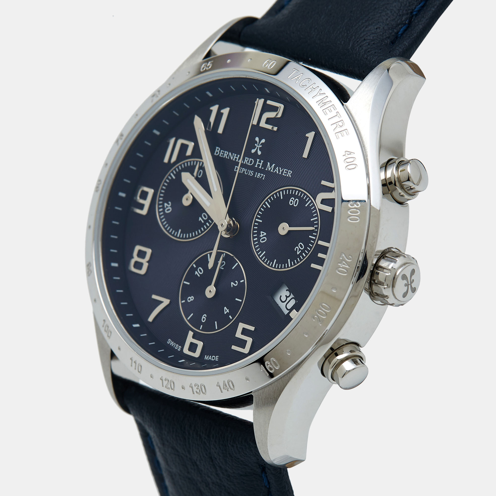 

Bernard H. Mayer Blue Stainless Steel Leather Iris BH13/CWR Unisex Wristwatch