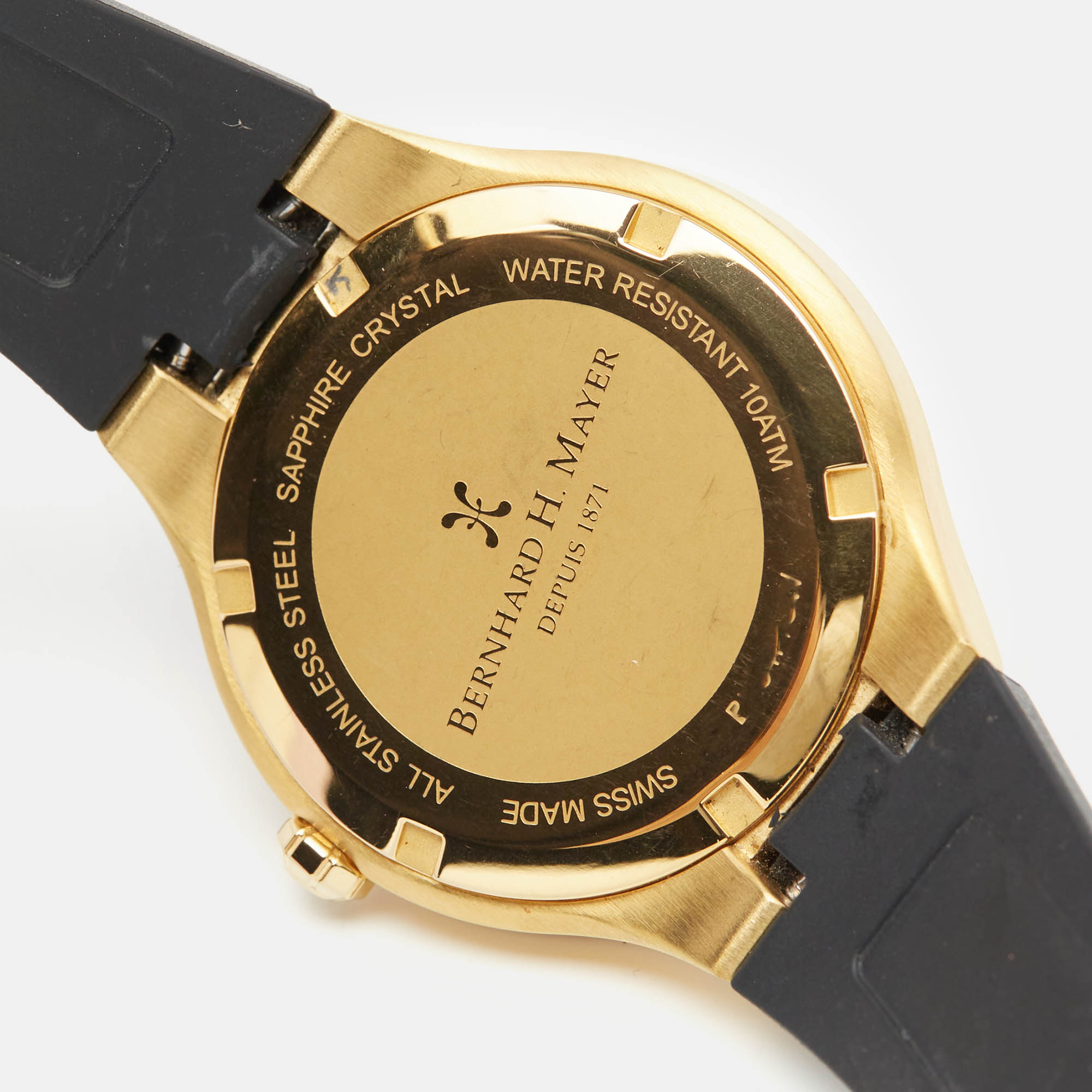 Bernhard H. Mayer Black Mother Of Pearl Effect Gold PVD Plated Stainless Steel Rubber Le Classique BH34P/CW Women`s Wristwatch 35 mm 