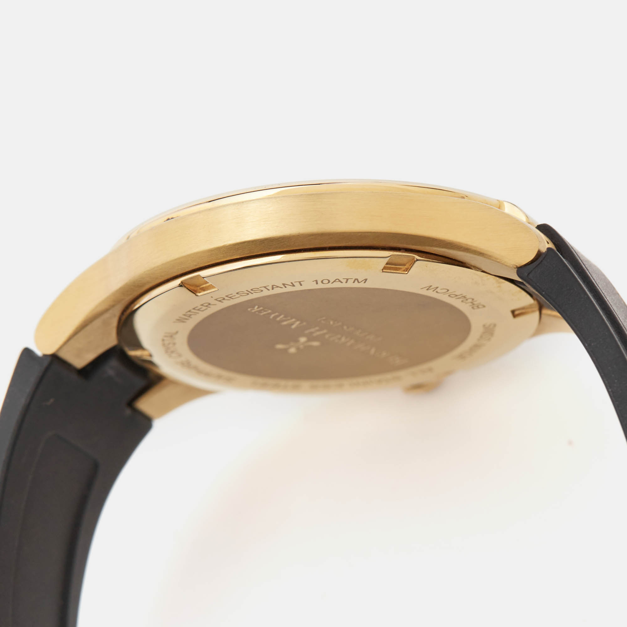 Bernhard H. Mayer Black Mother Of Pearl Effect Gold PVD Plated Stainless Steel Rubber Le Classique BH34P/CW Women`s Wristwatch 35 mm 