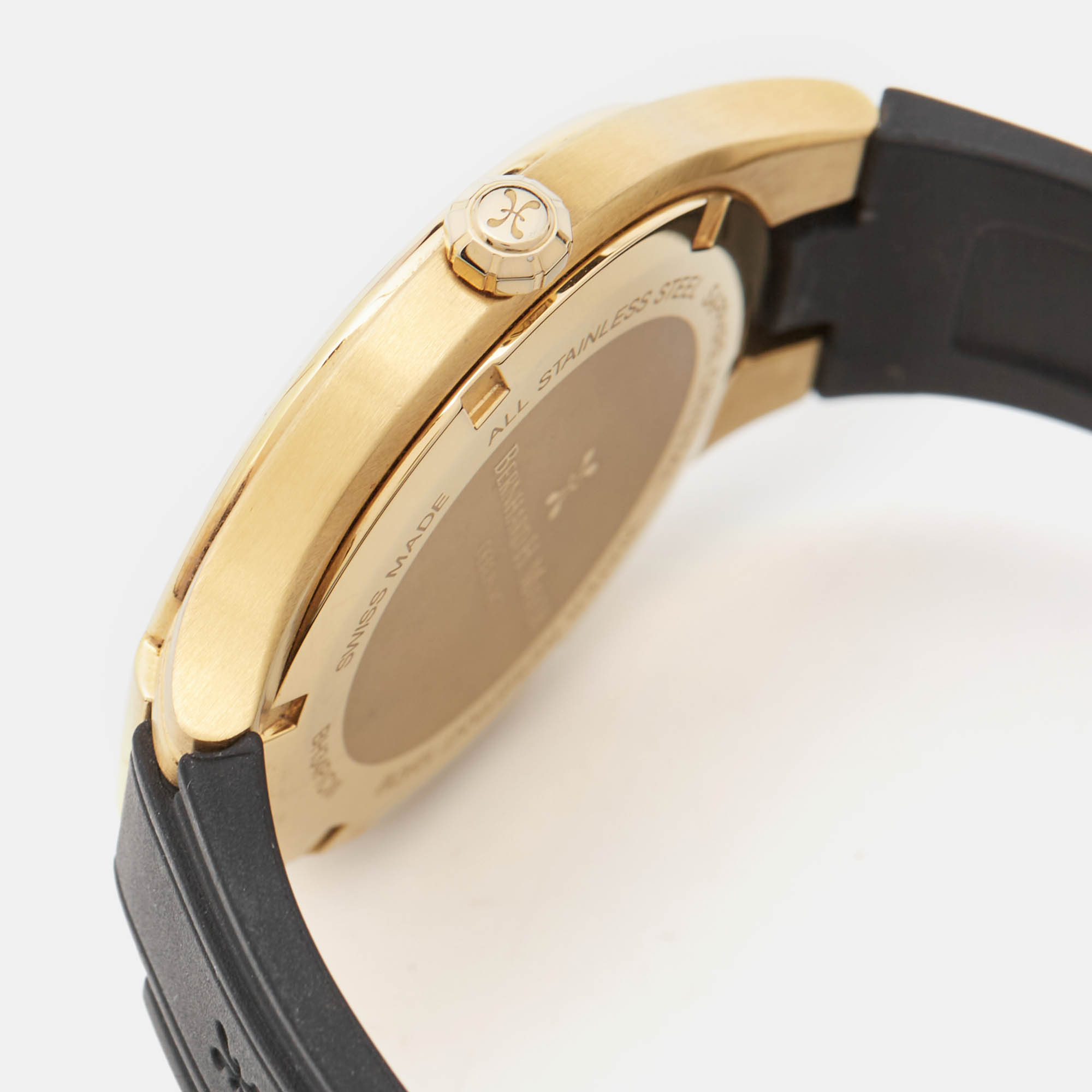 Bernhard H. Mayer Black Mother Of Pearl Effect Gold PVD Plated Stainless Steel Rubber Le Classique BH34P/CW Women`s Wristwatch 35 mm 