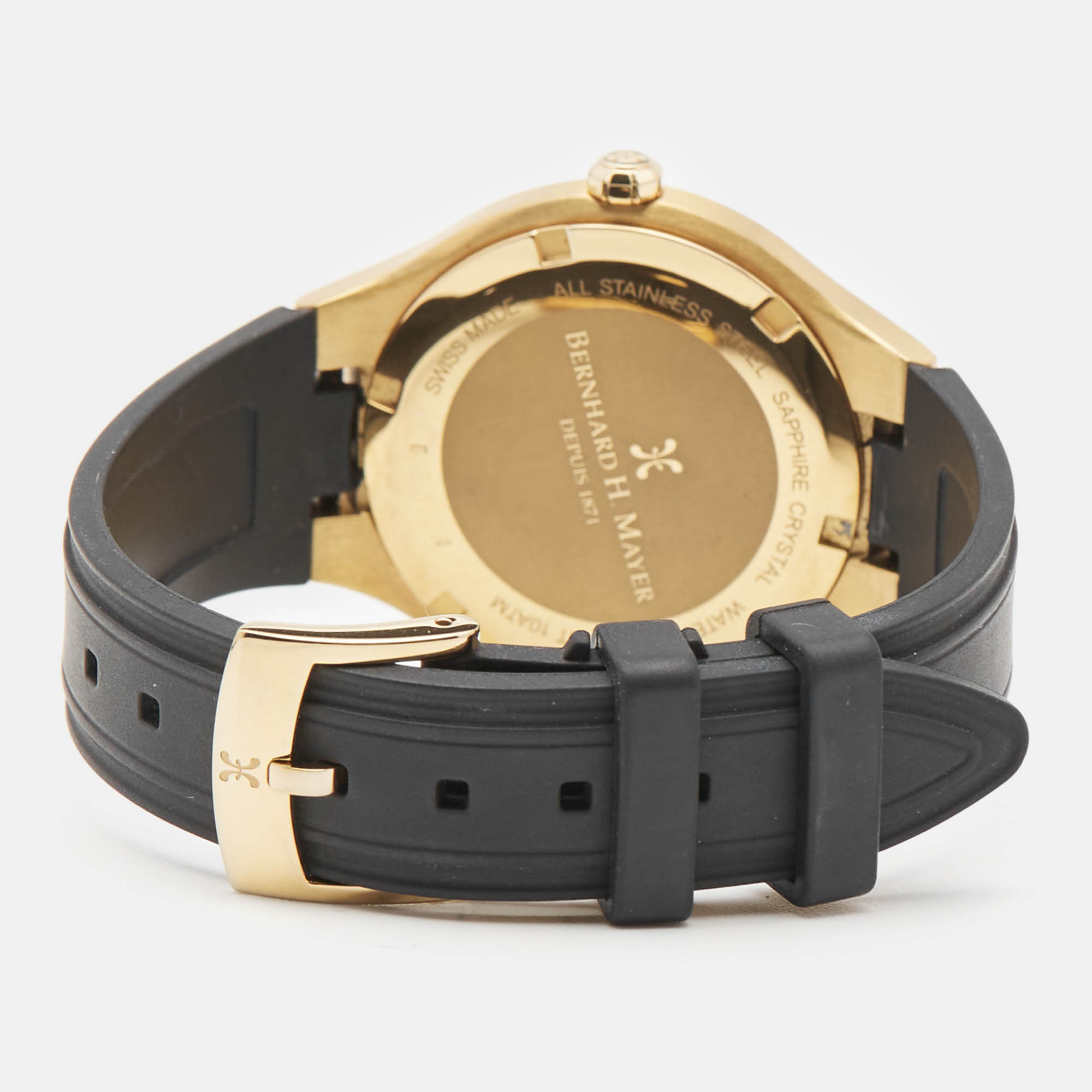 Bernhard H. Mayer Black Mother Of Pearl Effect Gold PVD Plated Stainless Steel Rubber Le Classique BH34P/CW Women`s Wristwatch 35 mm 