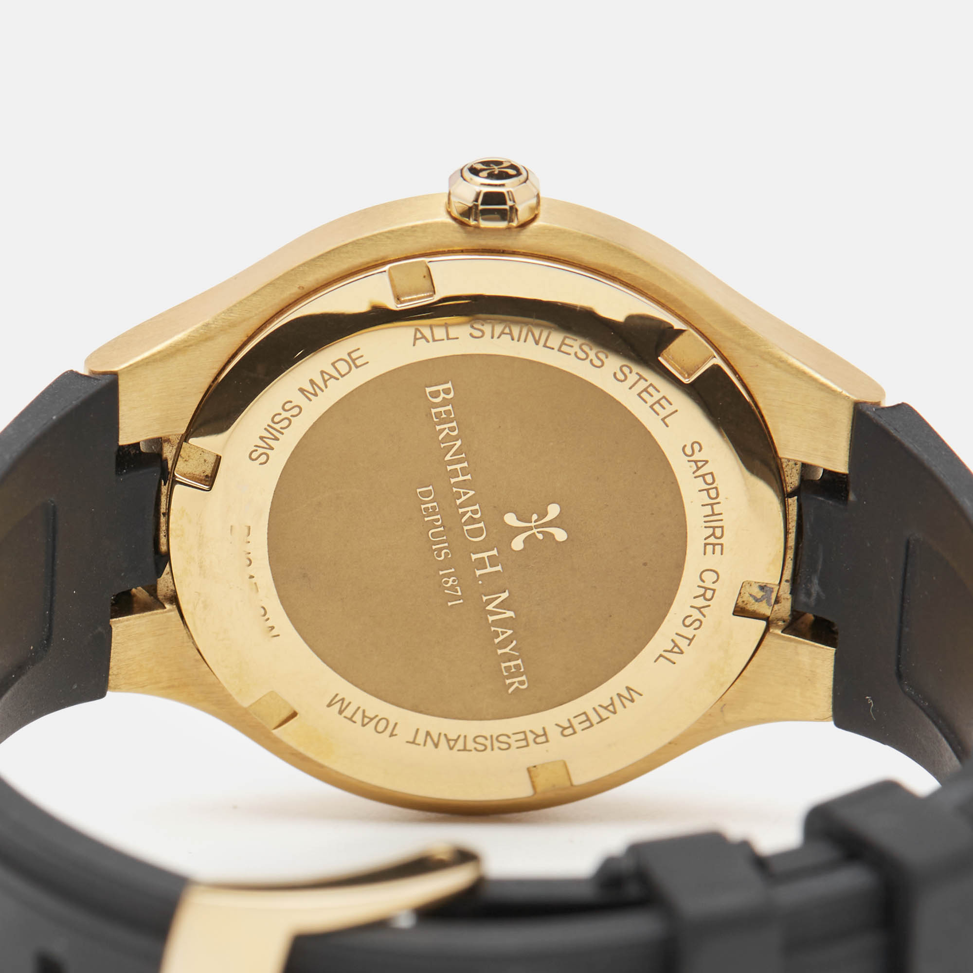 Bernhard H. Mayer Black Mother Of Pearl Effect Gold PVD Plated Stainless Steel Rubber Le Classique BH34P/CW Women`s Wristwatch 35 mm 