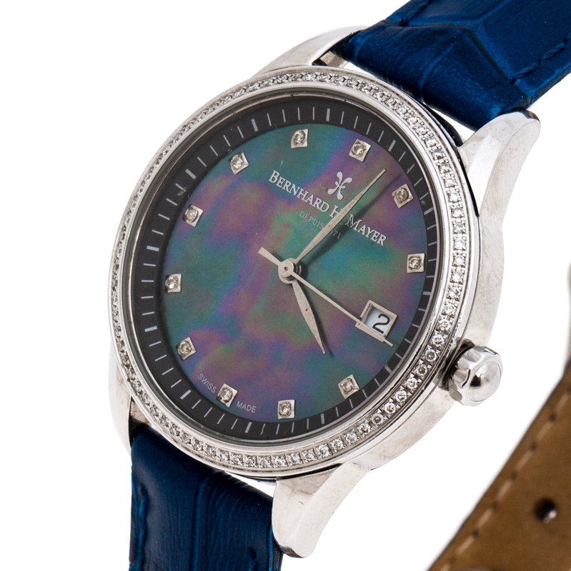 

Bernhard H. Mayer Blue Mother of Pearl Stainless Steel Diamond Starlette Women's Wristwatch
