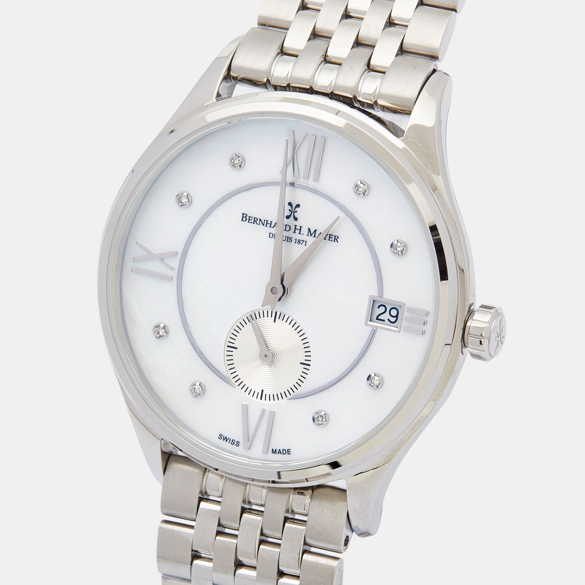 

Bernhard H. Mayer Mother of Pearl Diamond Stainless Steel Muses Ladies Women's Wristwatch, White