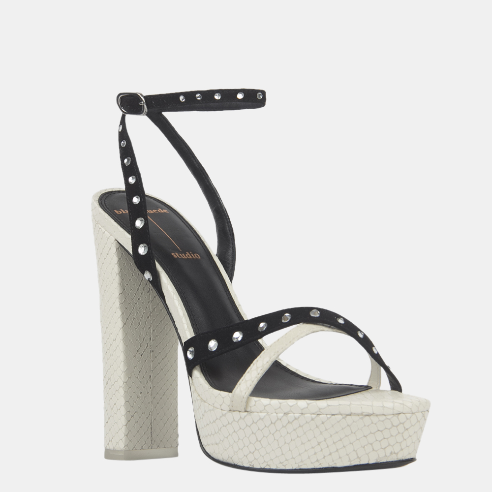 

Black Suede Studio x Caroline Stanbury Cream Snake Embossed Leather Alina Sandals Size