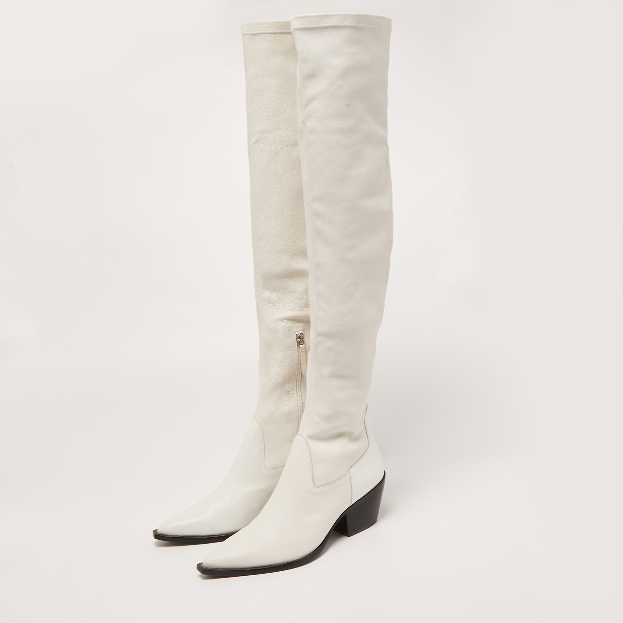 

Black Suede Studio x Caroline Stanbury White Leather Knee Length Boots Size