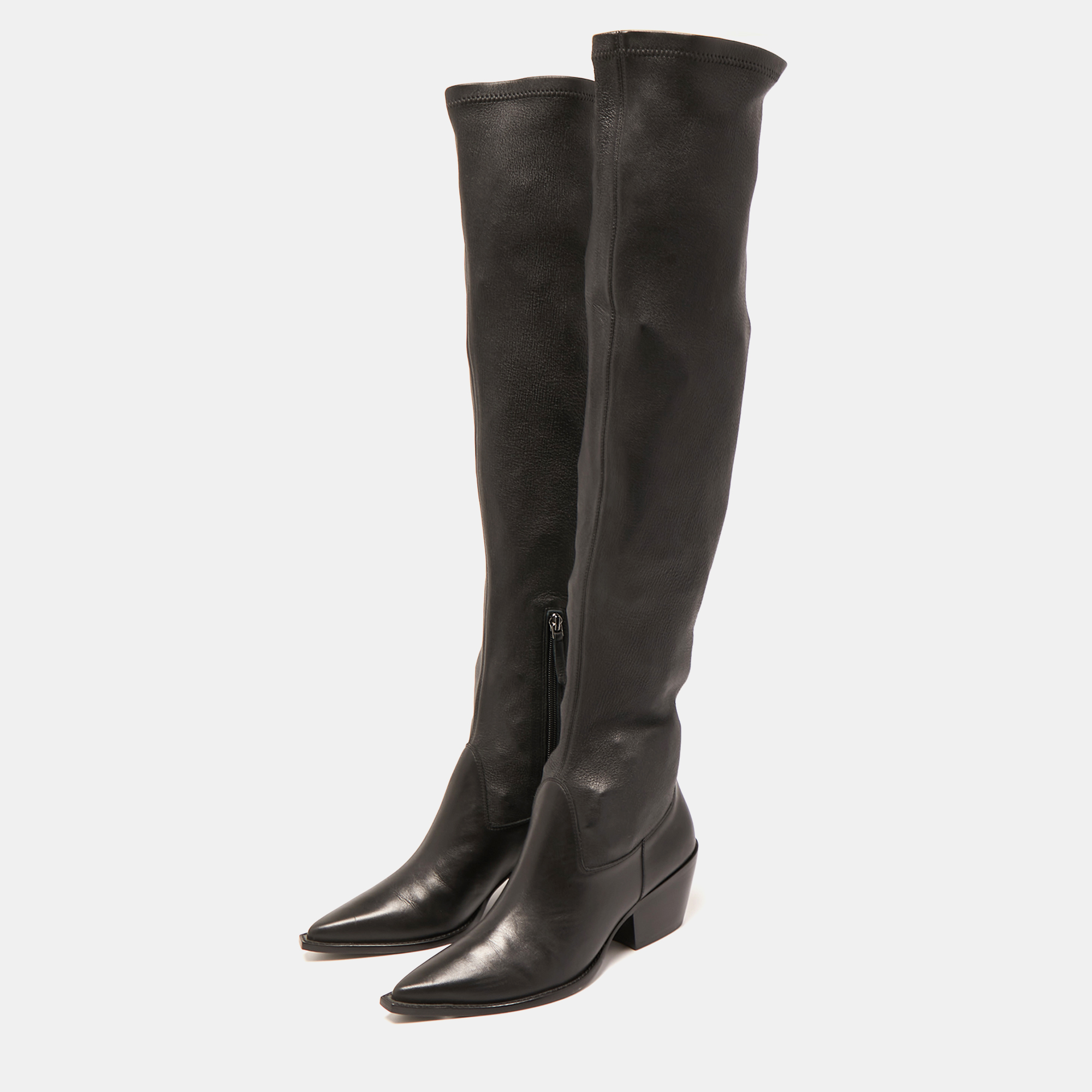 

Black Suede Studio x Caroline Stanbury Black Leather Knee Length Boots Size