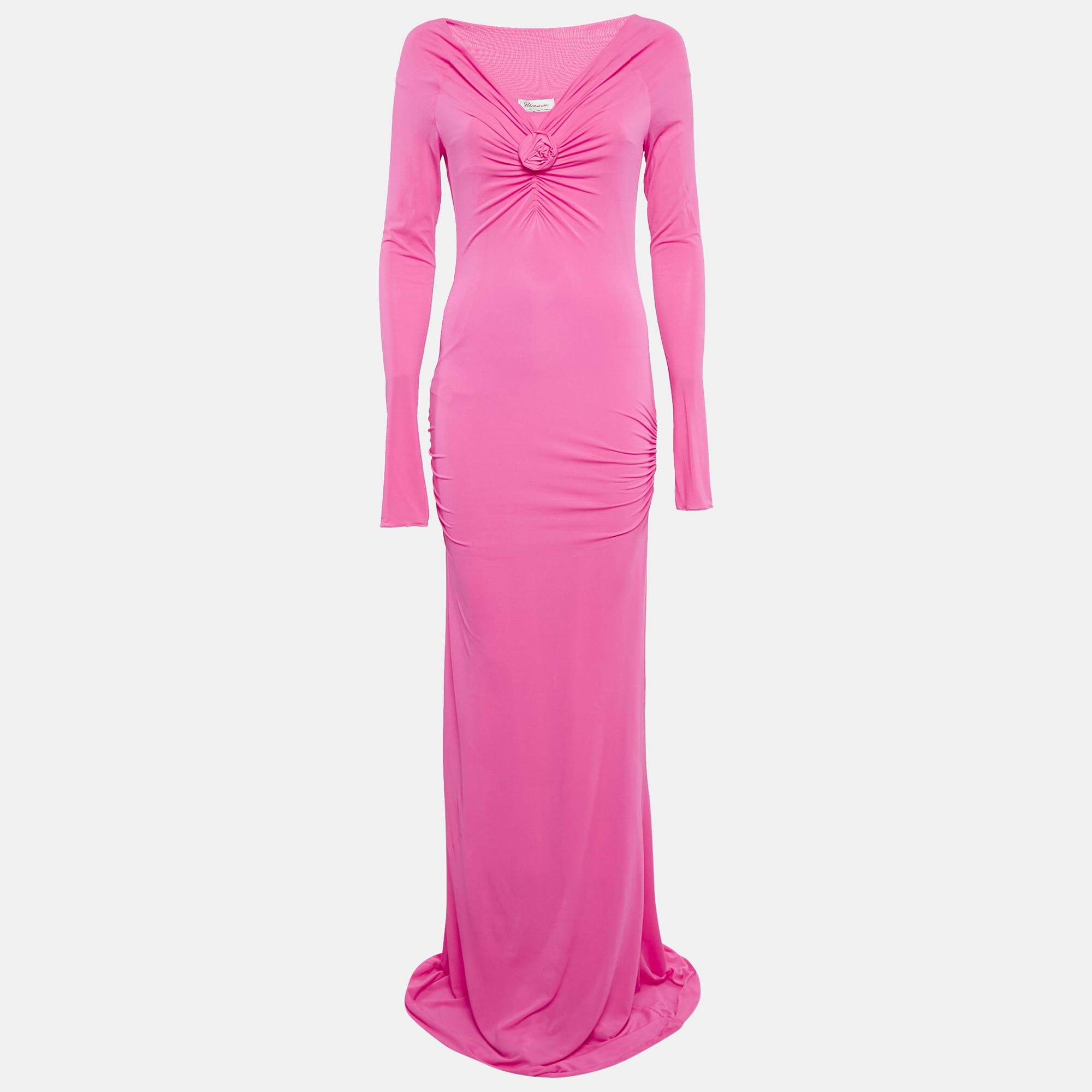 

Blumarine Fuchsia Pink Jersey Ruched Maxi Dress M