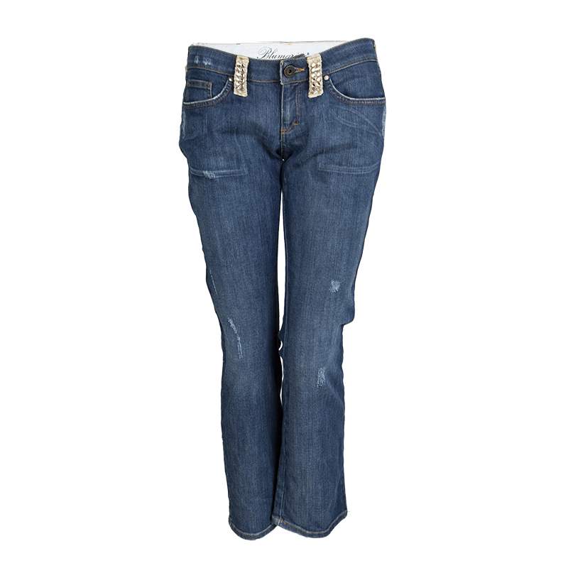 Blumarine Indigo Denim Embellished Distressed Jeans M