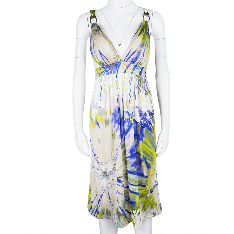 

Blumarine Multicolour Embellished Sleeveless Silk Dress, Multicolor