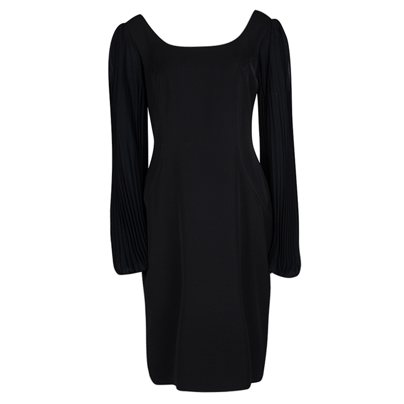 Blumarine Black Plisse Long Sleeve Detail Dress L