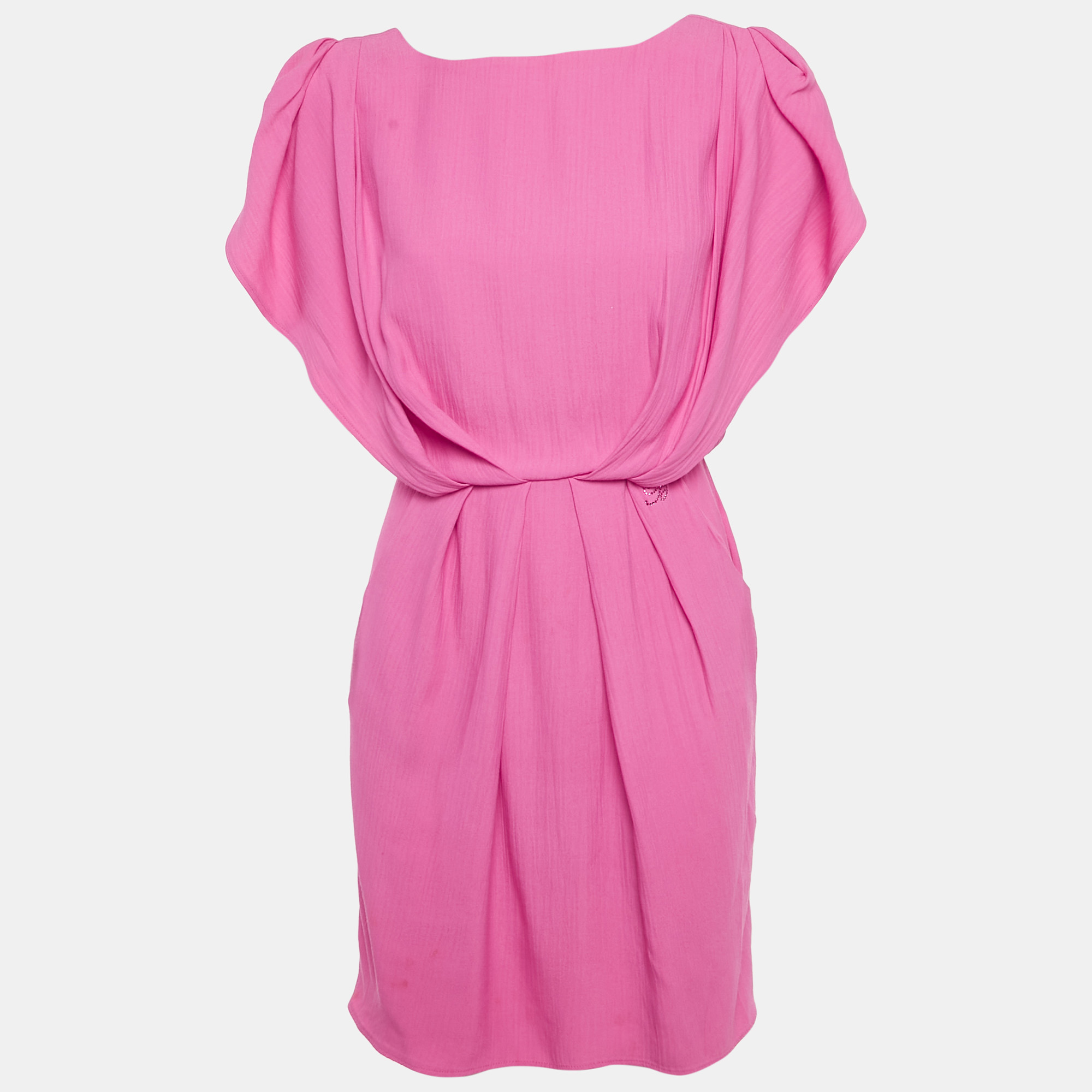 Pre-owned Blumarine Pink Crepe Sleeveless Bateau Mini Dress S