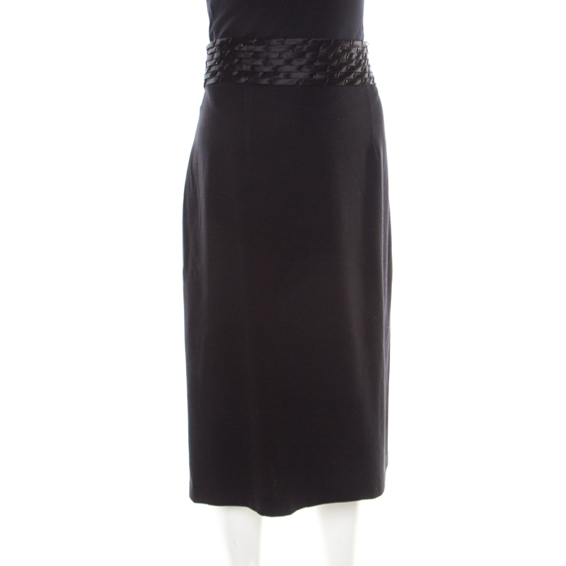 

Blumarine Black Knit Embellishemd Waist Detail Pencil Skirt