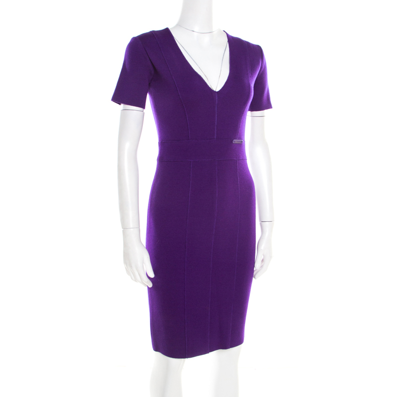 

Blumarine Purple Knit Short Sleeve V-Neck Dress