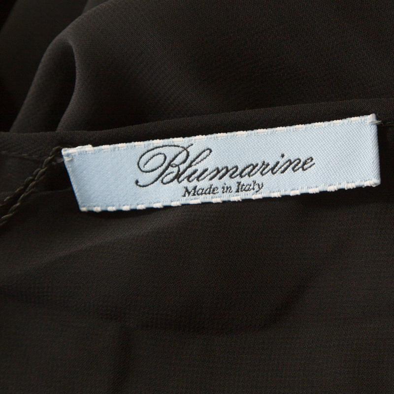 Pre-owned Blumarine Sheer Black Crepe Beaded Trim Cape Sleeve Blouse L