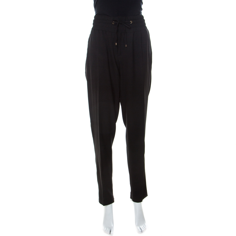 Blumarine Black Crepe Elasticized Waist Trousers L 