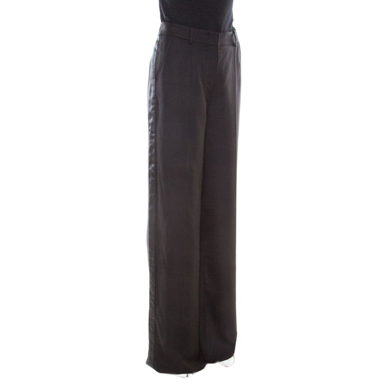 Pre-owned Borbonese Black Satin Paneled Straight Fit Trousers M