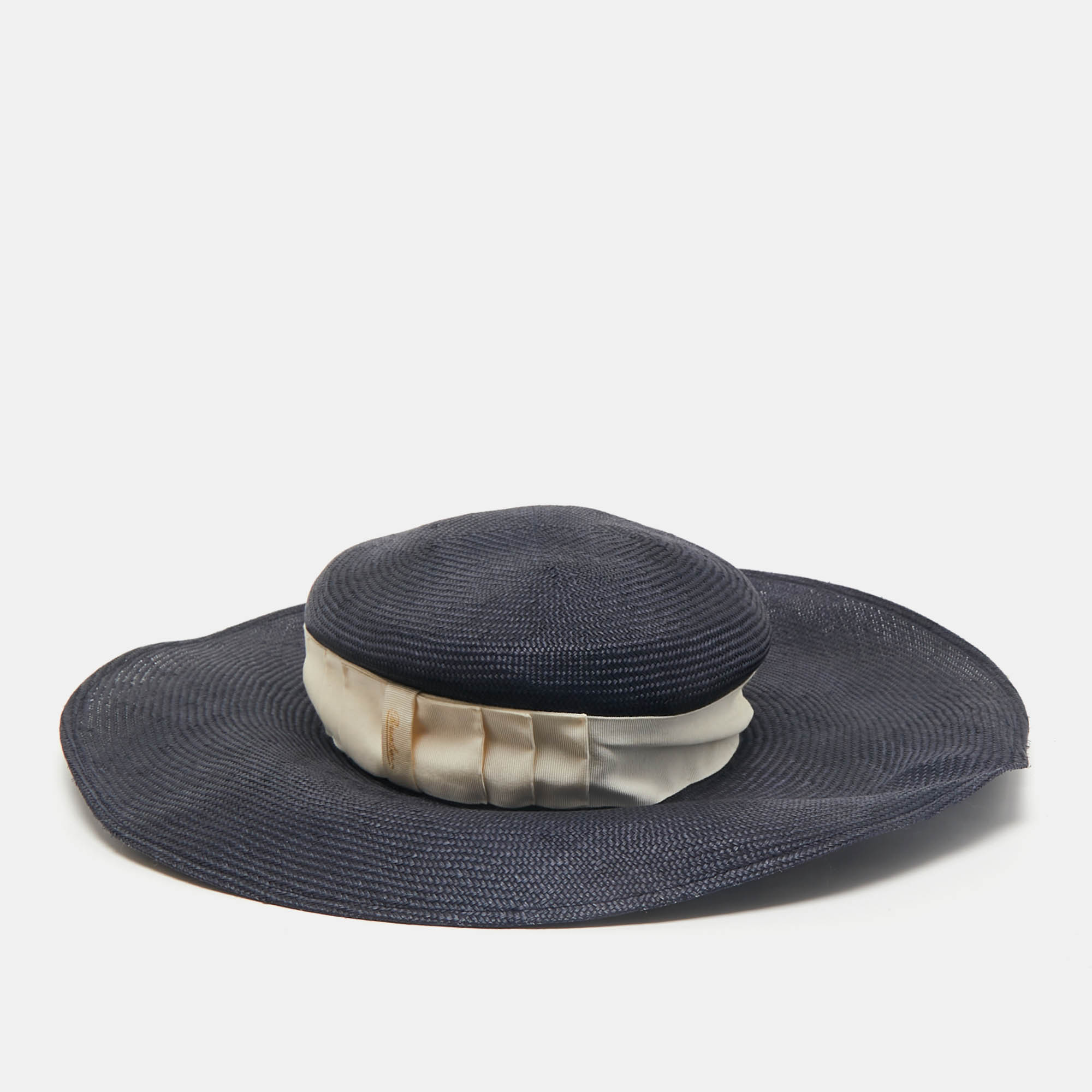 

Borsalino Blue Wide Brim Paglia Panam Hat M