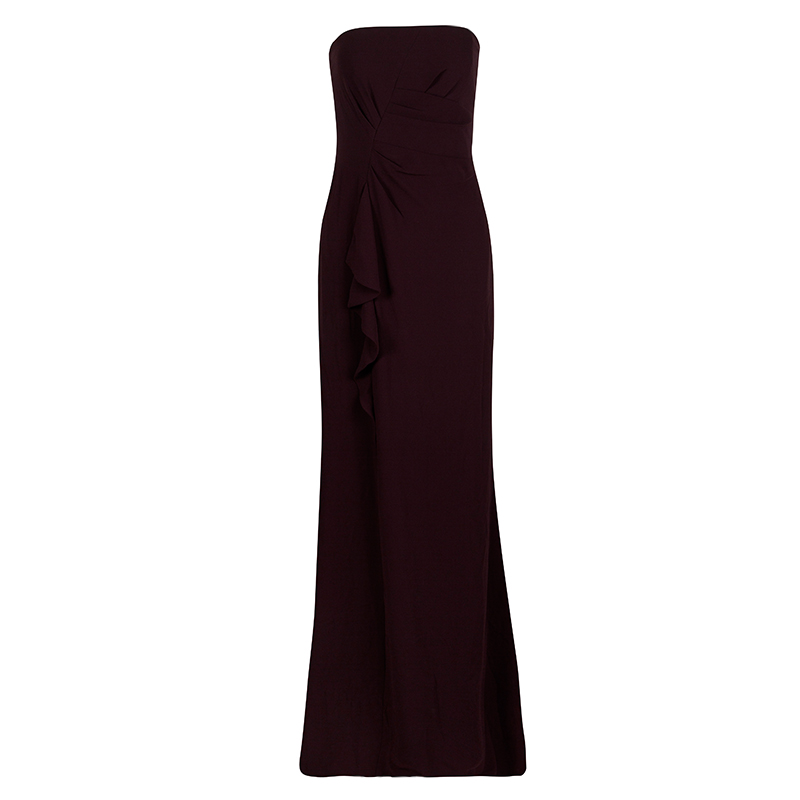 Pre Owned Boss By Hugo Boss Burgundy Draped Strapless Dilusia Maxi Dress S
