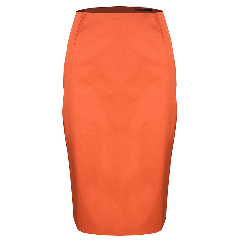 Pre Owned Boss By Hugo Boss Orange Cotton Vilica Pencil Skirt M