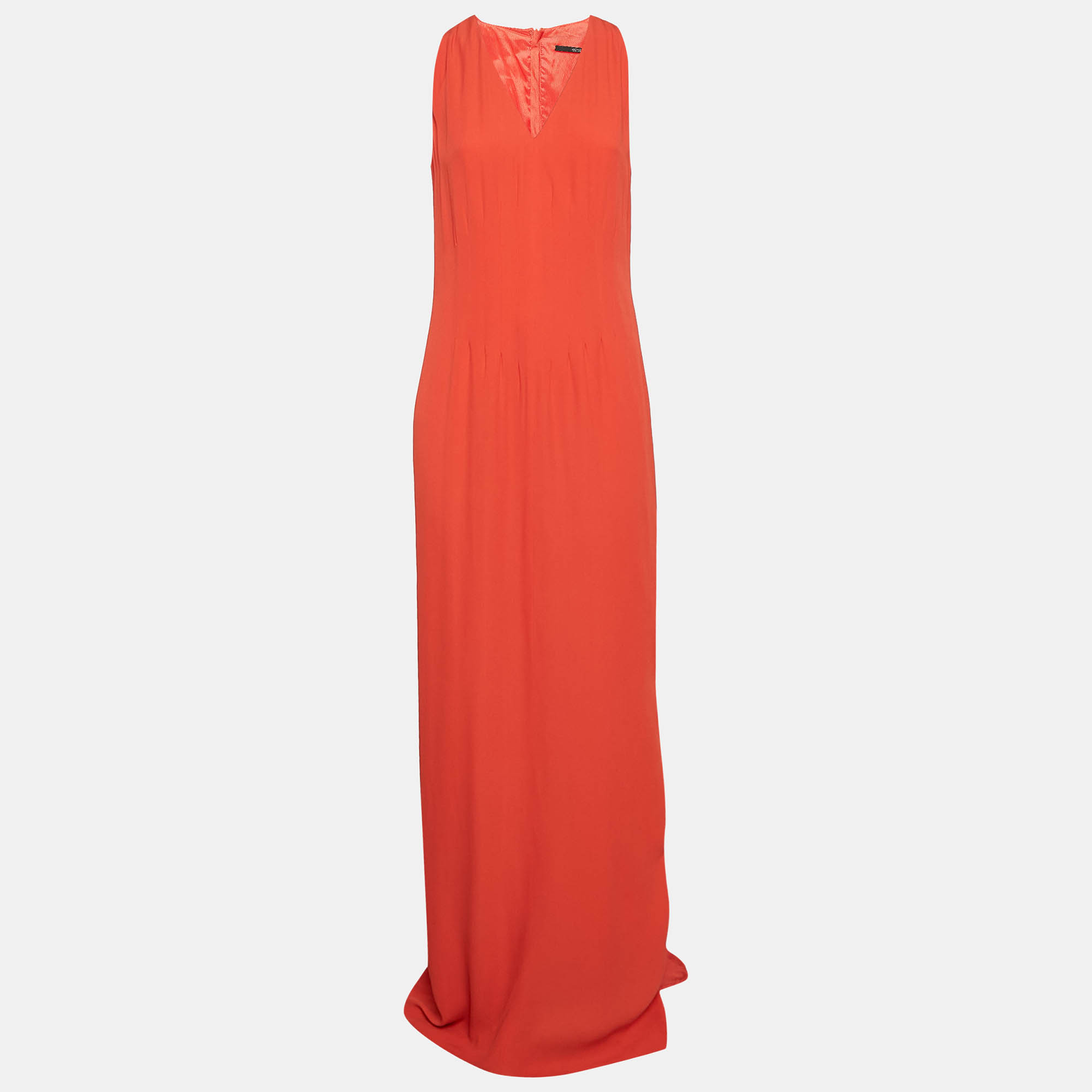 

Boss By Hugo Boss Orange Crepe V-Neck Sleeveless Maxi Dress M