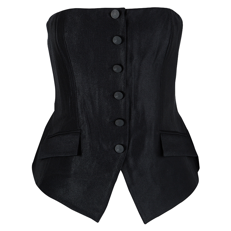 Pre Owned توب كورسيه بوس باي هوغو بوس بلا أكمام تفاصيل سفلية أسود L