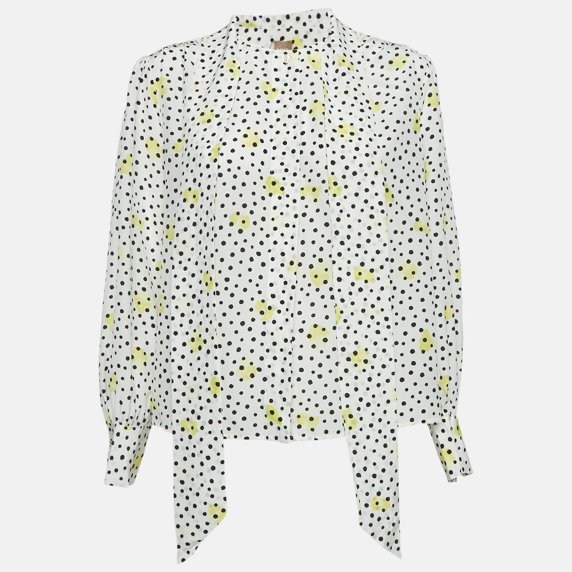 

Boss By Hugo Boss White Polka Dots Silk Baboah Blouse M
