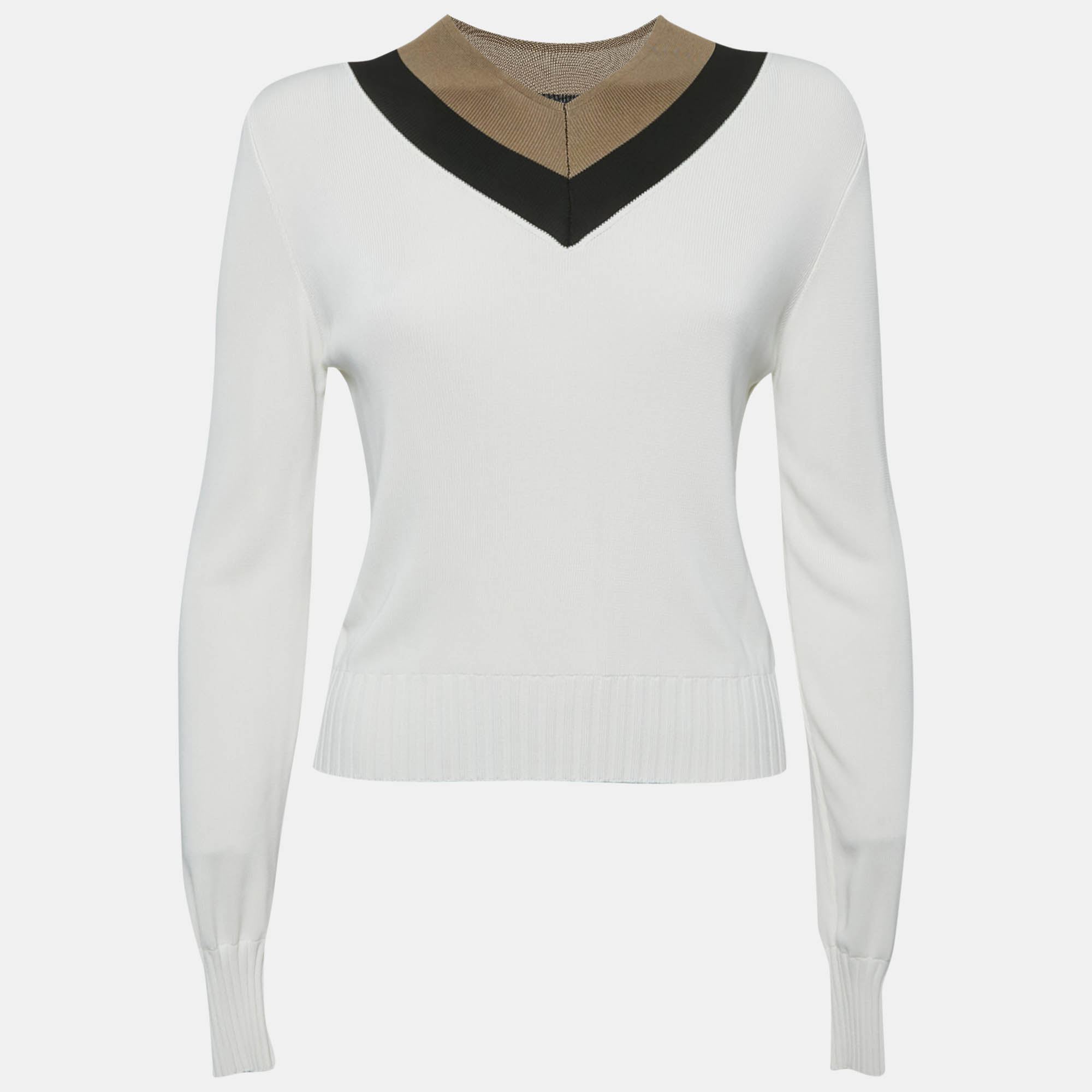 

Boss By Hugo Boss White Rib Knit V-Neck Fafena Sweater M