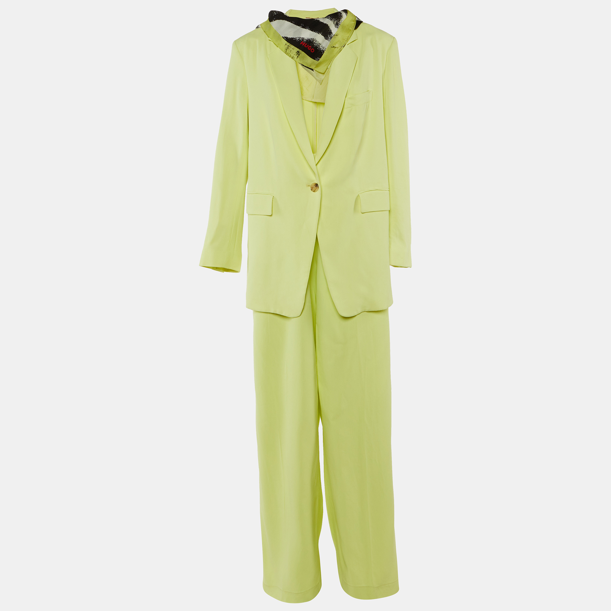 Pre-owned Boss By Hugo Boss Lime Yellow Crepe Jilllam/tillla Suit Set L