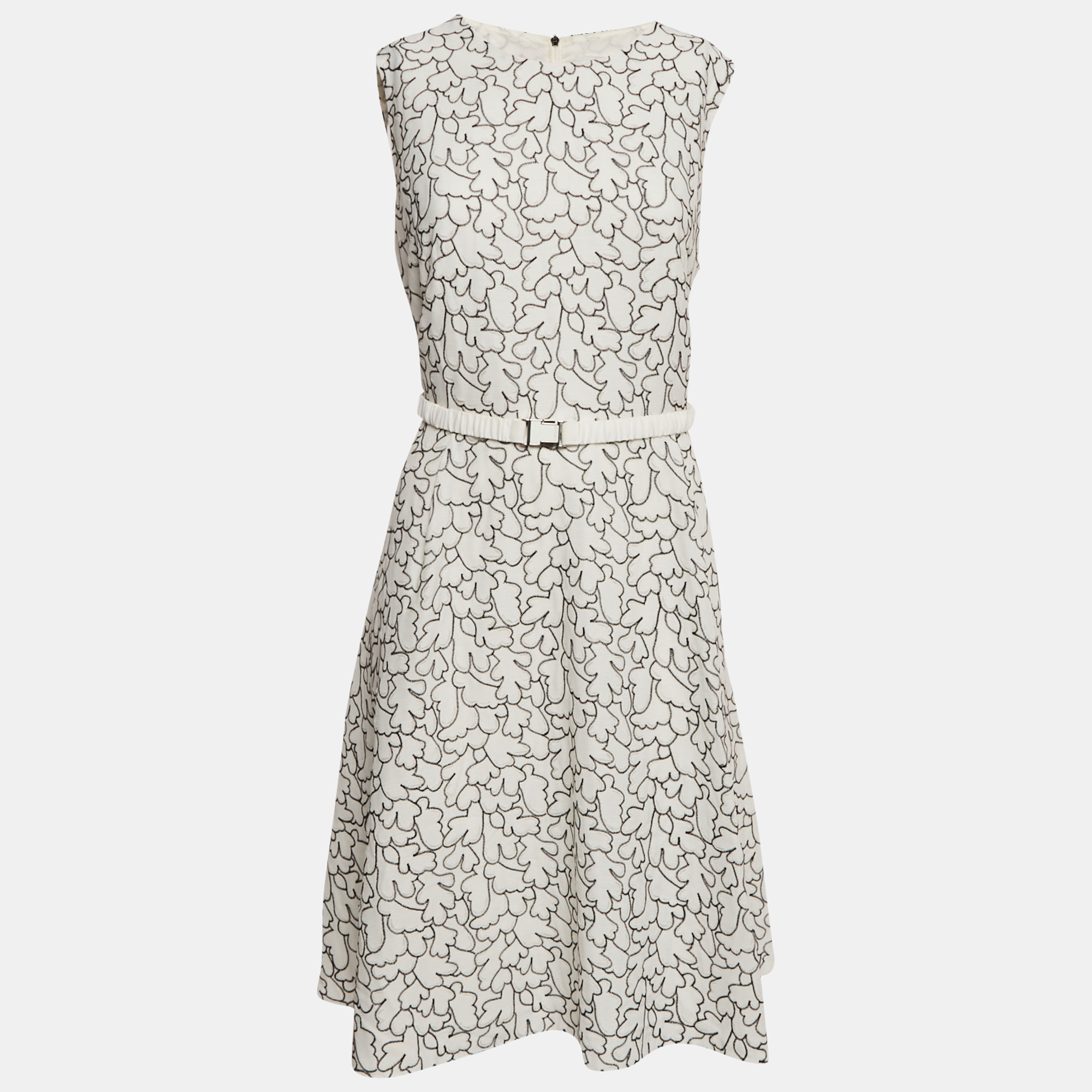 

Hugo Boss White Embroidery Crepe Belted Sleeveless Knee-Length Dress L