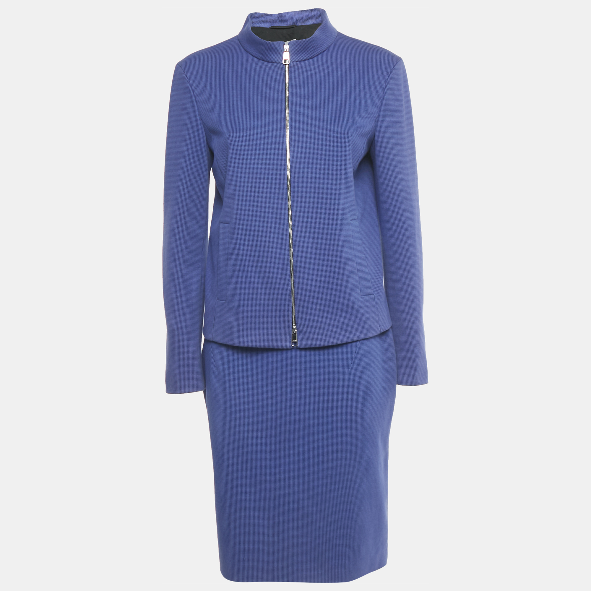 Pre-owned Boss By Hugo Boss Blue Houndstooth Wool Skirt Suit M